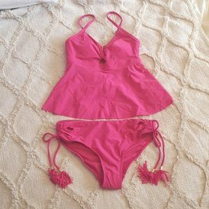 Time and Tru  pink tankini tassel two piece bathing suit